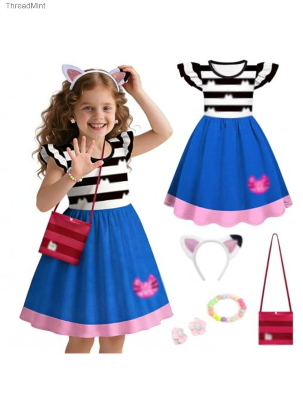 Rainbow Tutu Dress Set with Headband and Bag for Girls 4-8Y